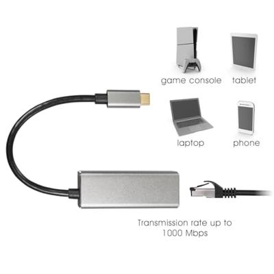 Maxtrack USB-C / RJ45-koppeling Netwerk Adapter [1x USB-C stekker - 1x RJ45-bus] 10 cm Zwart, Zilver (mat)