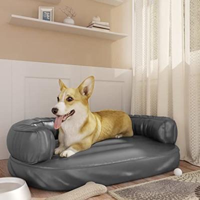 VidaXL Hondenmand met ergonomisch schuim 88x65 cm kunstleer grijs