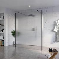 Fortifura Galeria Vrijstaande Inloopdouche - 160x200cm - Helder geribbeld - antikalk - 8mm veiligheidsglas - 2 zijwanden 40cm - wandsteunen en hoekprofielen - Zwart mat SW927767 2x/SW797956/SW797948 2x/SW358025 2x - thumbnail