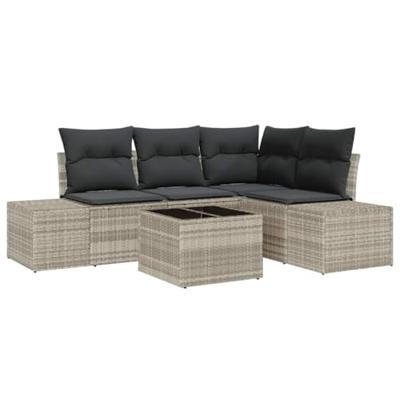 Tuinbankenset met opslag Lichtgrijs poly rattan
