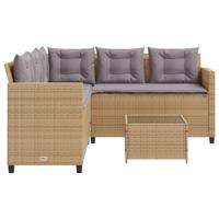 Tuinbank met tafel en kussens L-vormig poly rattan beige - thumbnail