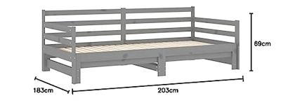 Slaapbank uitschuifbaar massief grenenhout grijs 2x(90x200) cm - thumbnail