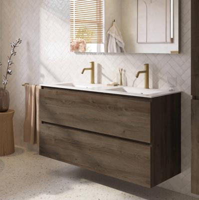 Saqu Terra badmeubel incl. dubbele glans witte keramische wastafel 120x51x66cm sepia eiken