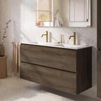 Saqu Terra badmeubel incl. dubbele glans witte keramische wastafel 120x51x66cm sepia eiken - thumbnail