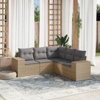 5-delige Loungeset met kussens poly rattan beige - thumbnail