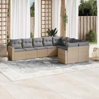 9-delige Loungeset met kussens poly rattan beige - thumbnail