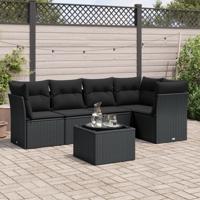 5-delige Loungeset met kussens poly rattan zwart - thumbnail