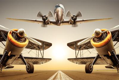 Fotobehang - Vintage vliegtuigen, premium print, inclusief behanglijm