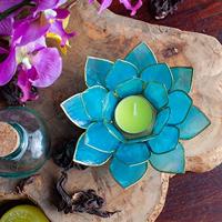 Lotus Sfeerlicht Blauw 5e Chakra Goudrand - thumbnail