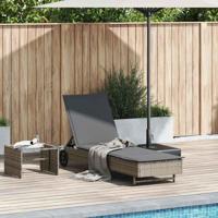 Ligbed met wielen en kussen poly rattan grijs - thumbnail