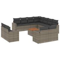 12-delige Loungeset met kussens poly rattan grijs - thumbnail