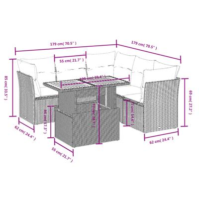 5-delige Loungeset met kussens poly rattan beige - thumbnail
