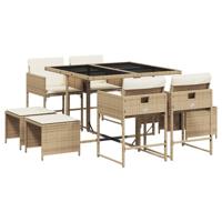9-delige Tuinset met kussens poly rattan beige - thumbnail