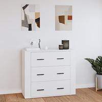 Dressoir 80x33x70 cm bewerkt hout wit - thumbnail