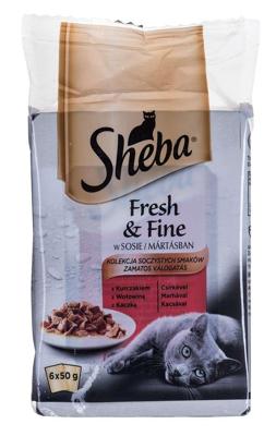 Sheba Fresh Fine Sachet Natvoer voor katten in saus met kip en rundvlees, 36 portiezakken 6 x (6 x 50 g)