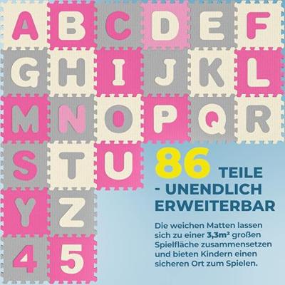 Puzzelmat 86 delig met getallen en letters Roze