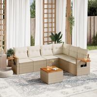 7-delige Loungeset met kussens poly rattan beige - thumbnail
