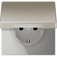 Jung ES1520KL Wandcontactdoos met randaarde en klapdeksel Inzetstuk 1-voudig RVS 1 stuk(s) - thumbnail