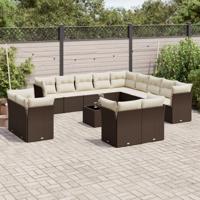14-delige Loungeset met kussens poly rattan bruin - thumbnail