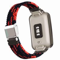 Braided nylon bandje met case - Zwart met rood - Xiaomi Smart band 7 Pro - thumbnail