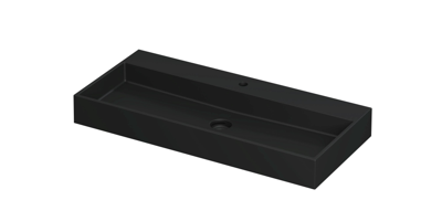 INK United Wastafel Porselein met 1 Kraangat incl. Porseleinen Click Plug en Verborgen Overloop Systeem - 1000x450x110 mm - Mat Zwart