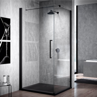 Douchedeur Draaibaar Novellini Young G+F Helder Glas 90 cm Mat Zwart Aluminium Profiel Novellini - thumbnail