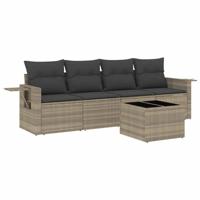 5-delige Loungeset met kussens poly rattan lichtgrijs - thumbnail