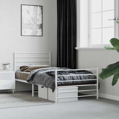 Bedframe met hoofd- en voeteneinde metaal wit 100x190 cm Bedframe met hoofd- en voeteneinde metaal wit 100x190 cm
