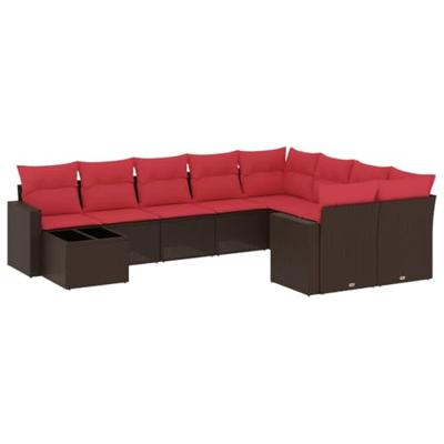 10-delige Loungeset met kussens poly rattan bruin