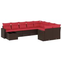 10-delige Loungeset met kussens poly rattan bruin - thumbnail
