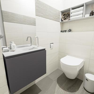 MONDIAZ OLAN 60cm toiletmeubel dark grey. LEX wastafel talc rechts 1 kraangat
