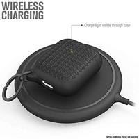 Keyring Case voor AirPods 1 en 2 - Siliconen AirPods-case met textuurpatroon, oplaadlampje zichtbaar, oppervlakteafwerking met extra grip, inclusief sleutelring, compatibel met draadloos opladen - Stealth-zwart - thumbnail