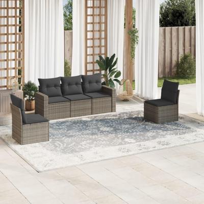 5-delige Loungeset met kussens poly rattan grijs - thumbnail