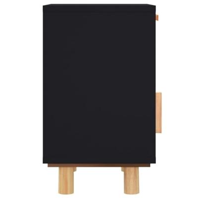 Nachtkastje massief grenenhout en natuurlijk rattan zwart