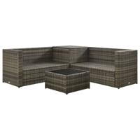 4-delige Loungeset met kussens poly rattan grijs - thumbnail