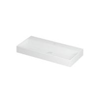 INK United Wastafel Porselein met 1 Kraangat incl. Porseleinen Click Plug en Verborgen Overloop Systeem - 1000x450x110 mm - Mat Wit - thumbnail