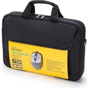 Dicota laptoptas Value Toploading Kit, voor laptops tot 15,6 inch, inclusief muis, zwart