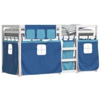Stapelbed met gordijnen 90x190 cm massief grenenhout blauw - thumbnail