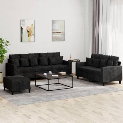 3-delige Loungeset met kussens fluweel zwart