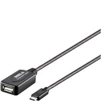 Renkforce RF-5067256 USB-kabel USB 2.0 USB-C stekker, USB-A bus 10.00 m Zwart Actief met signaalversterking, Vergulde steekcontacten - thumbnail