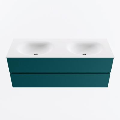 MONDIAZ VICA 130cm badmeubel onderkast Smag 2 lades. Wastafel MOON dubbel zonder kraangat, kleur Talc.