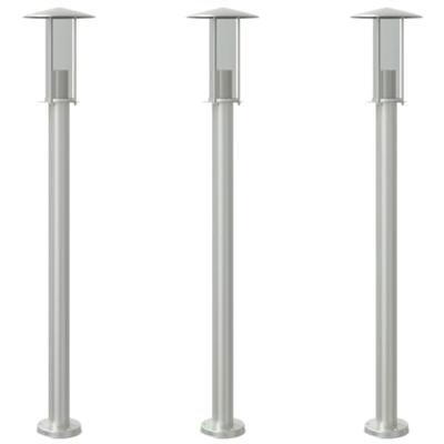 VidaXL Vloerlamp voor buiten 3 st 100 cm roestvrij staal zilverkleurig VidaXL Vloerlamp voor buiten 3 st 100 cm roestvrij staal zilverkleurig