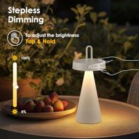 Draadloze Oplaadbare LED Tafellamp - Binnen & Buiten - Dimbaar - ø12.8 x 29 cm - Warmwit licht - 3000mAh - Grijs - thumbnail