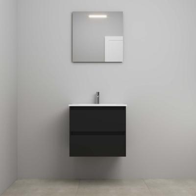 On-Line Badkamermeubelset - 60 cm - Voorgemonteerd - Porseleinen Wastafel - 1 Kraangat - Spiegel met LED-Verlichting - Mat Zwart