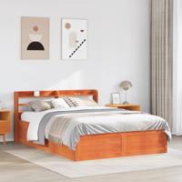 Bedframe met hoofdbord massief grenenhout wasbruin 120x200 cm - thumbnail