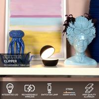 Lucide CLIPPER - Oplaadbare Tafellamp - Accu/Batterij - Ø 12 cm - LED - 1x2,2W 2700K - Zwart - thumbnail