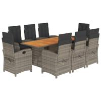 9-delige Tuinset met kussens poly rattan grijs - thumbnail