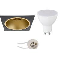 LED Spot Set - Pragmi Minko Pro - GU10 Fitting - Inbouw Vierkant - Mat Zwart/Goud - 6W - Natuurlijk Wit 4200K - Verdiept - 90mm - thumbnail