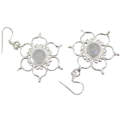 Sterling Zilveren Oorbellen -  Regenboog Maansteen met Lotus