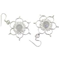 Sterling Zilveren Oorbellen -  Regenboog Maansteen met Lotus - thumbnail